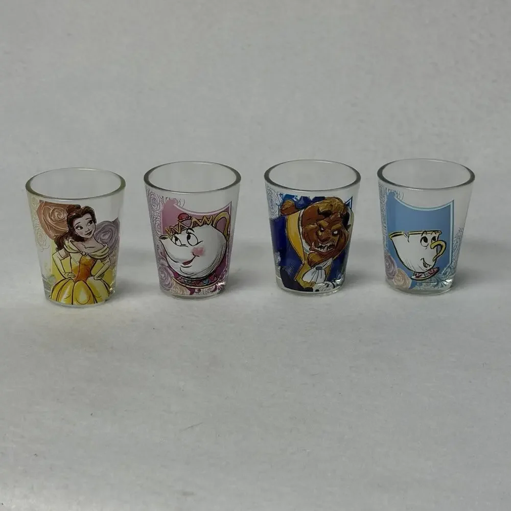 Disney Beauty & The Beast Set of 4 Shot Glasses Set / 1.5 oz Glass Open Box